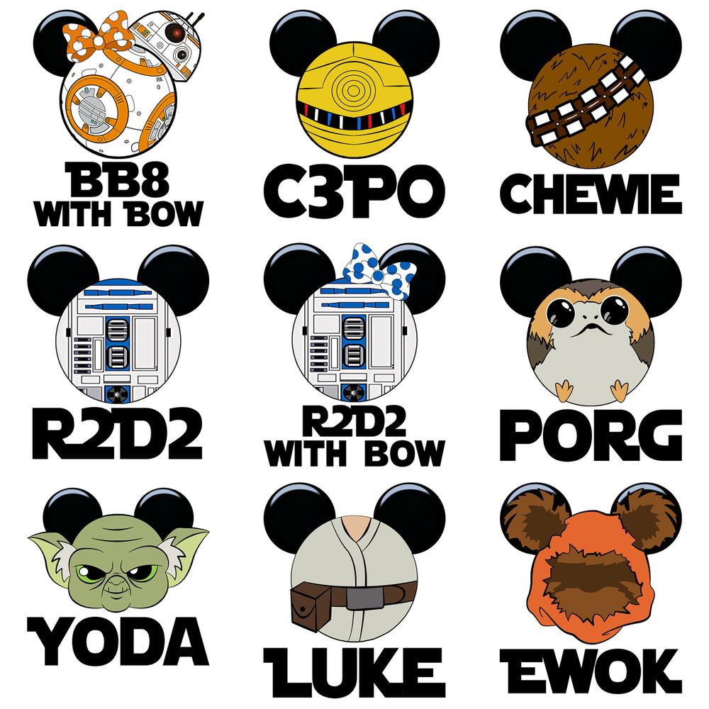 20 Star Wars X Disney Cartoons Designs Bundle PNG