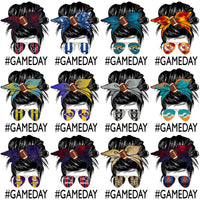 Load image into Gallery viewer, 32 Football Teams Messy Bun GAME DAY Girl Designs Bundle PNG

