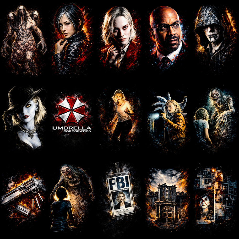 110 Resident Evil Gaming Streetwear Halftone Designs Bundle PNG