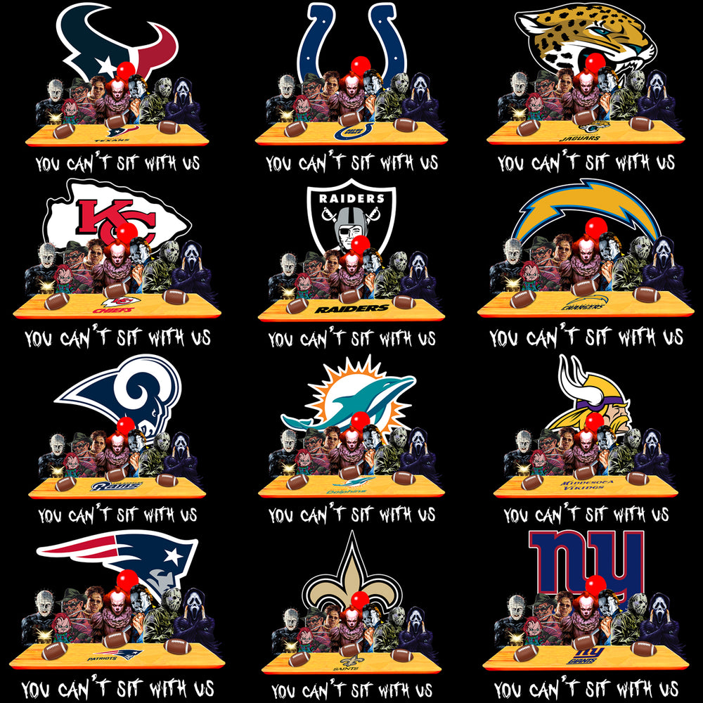 32 Football Teams Halloween Slasher You Can't Sit With Us Designs Bundle PNG