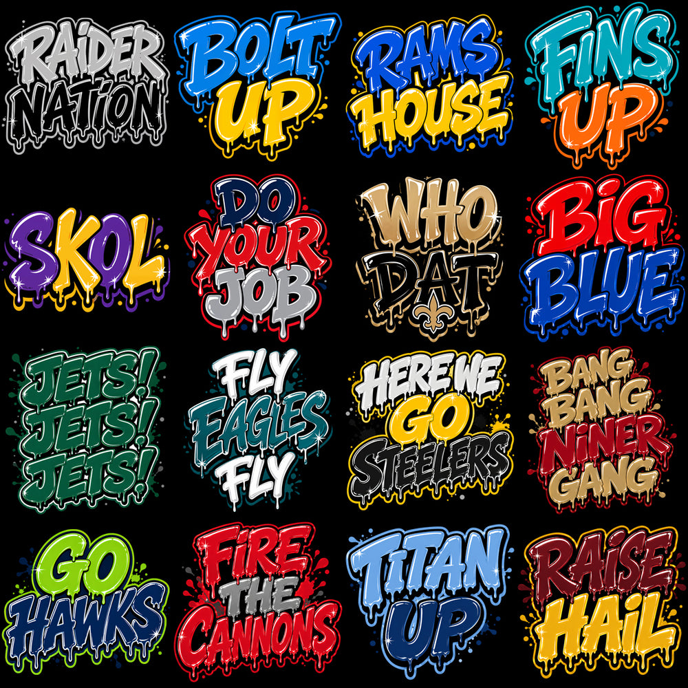 32 Football Teams Slogan Graffiti Drip Designs Bundle PNG