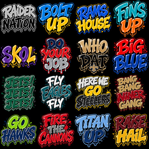 32 Football Teams Slogan Graffiti Drip Designs Bundle PNG