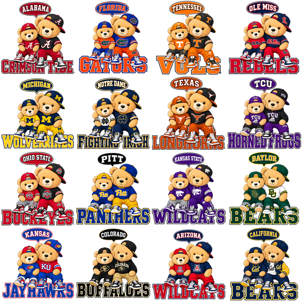 65 College Football NCAA Teams Teddy Bear Dad & Son Designs Bundle PNG