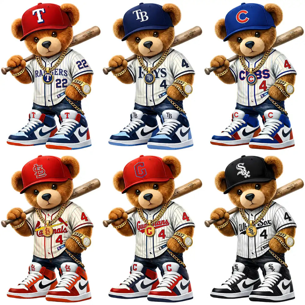 30 Teddy Bear Swag Baseball Teams Logo Designs Bundle PNG