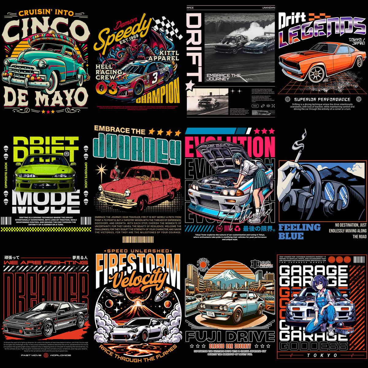 48 Cars Streetwear Designs Bundle PNG