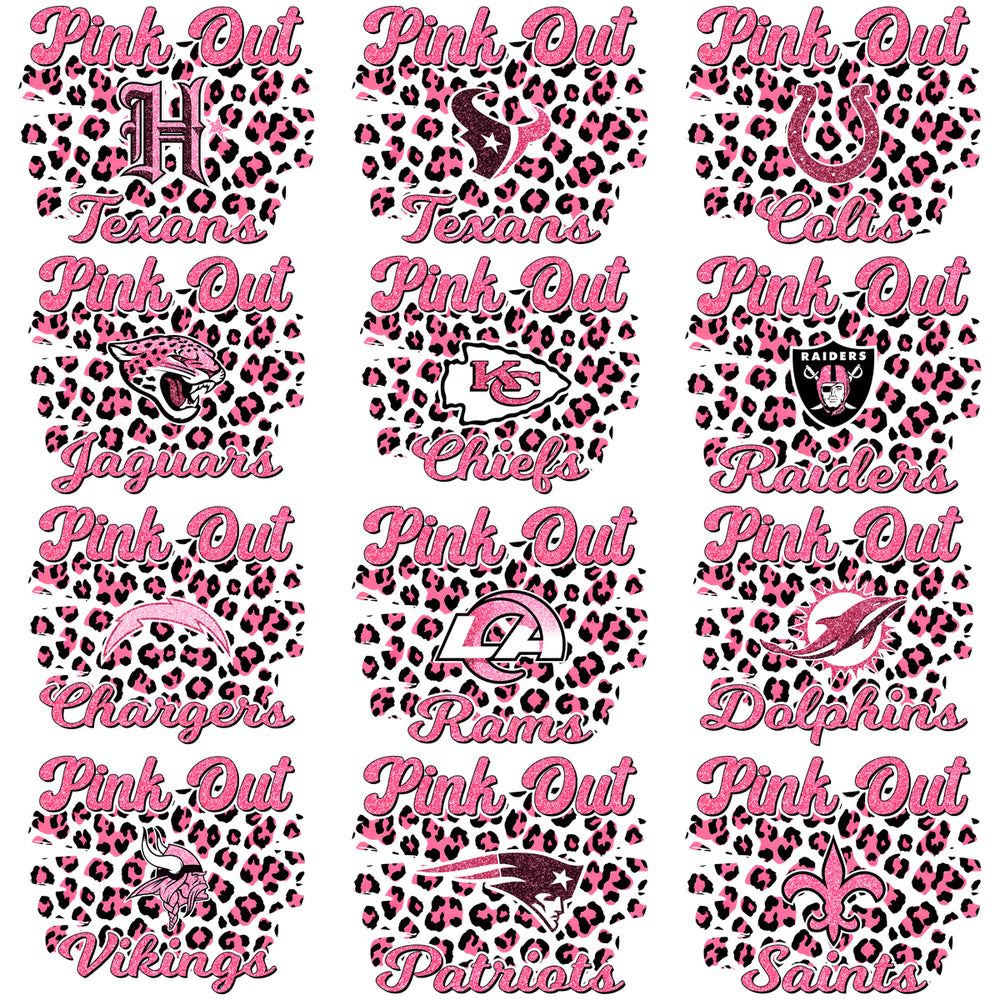 32 Breast Cancer Football Teams Pink Out Leopard Designs Bundle PNG