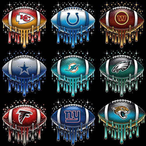 32 Football Teams Dripping Ball Glitter Designs Bundle PNG
