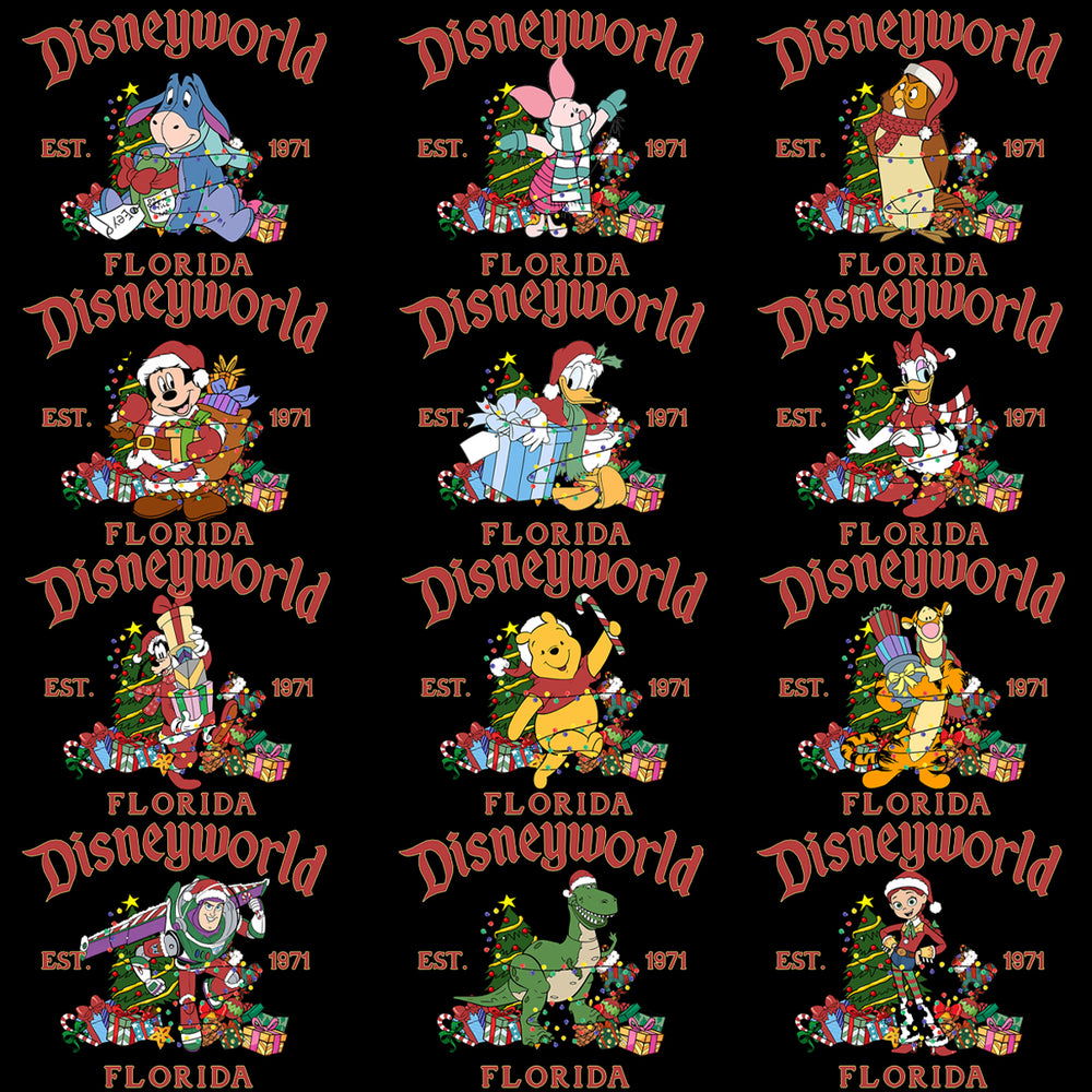 19 Cartoons Disney World Florida 1971 CHRISTMAS Designs Bundle PNG