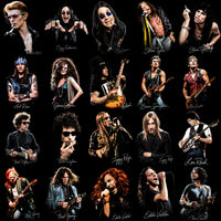 Load image into Gallery viewer, Rock legends collage with iconic musicians like David Bowie, Ozzy Osbourne, and Slash for print designs.
