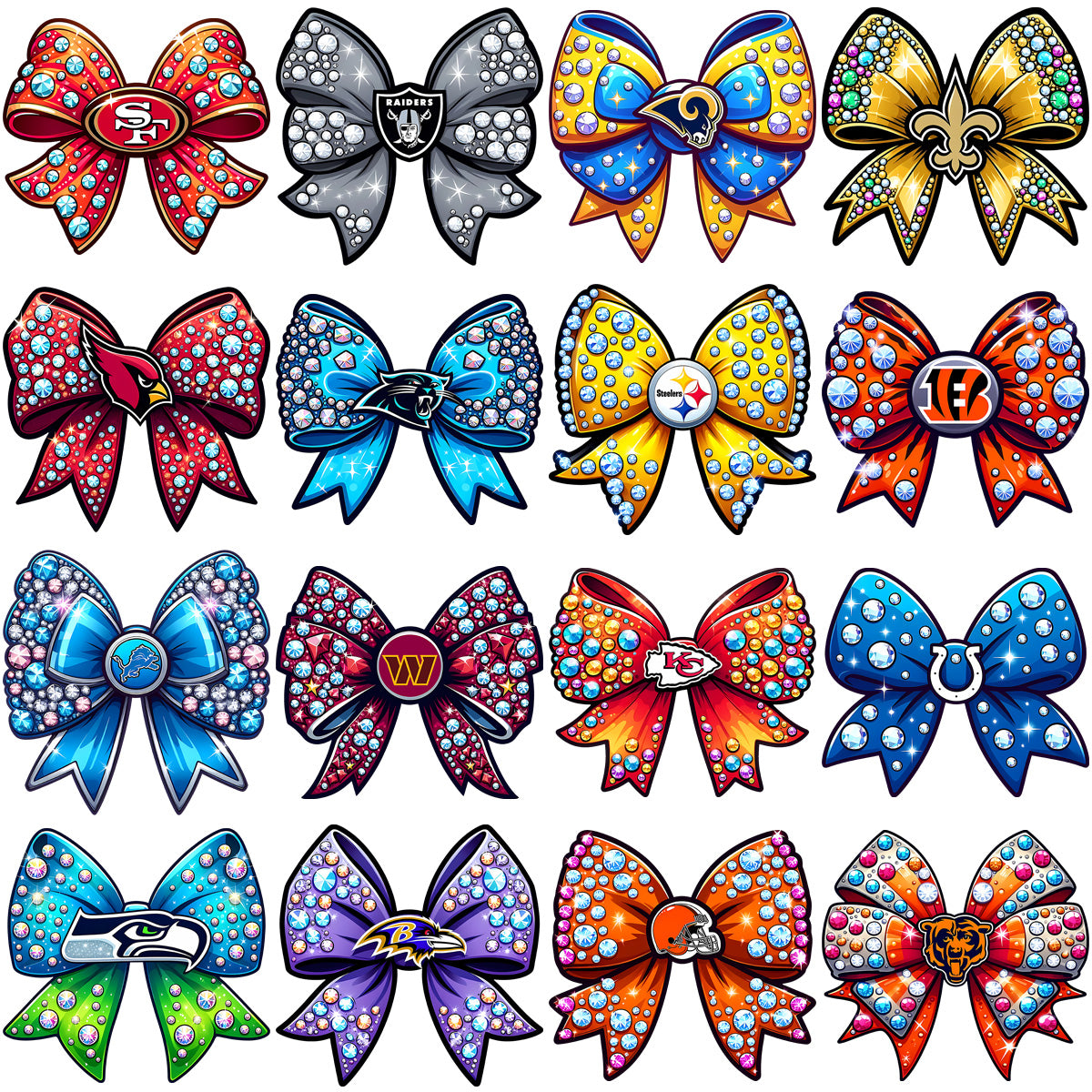 32 Football Teams Bling Bling Bow Designs Bundle PNG