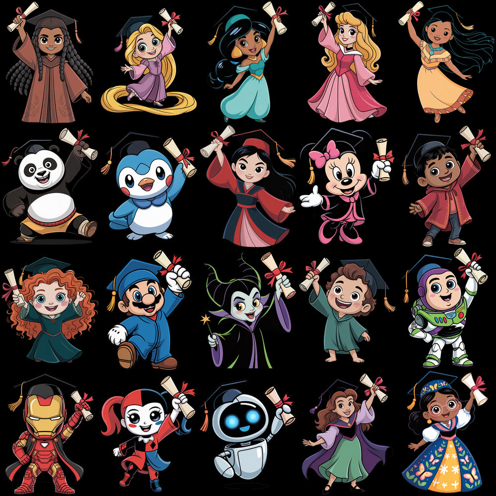 80 Pop Culture Cartoons Graduation Designs Bundle PNG