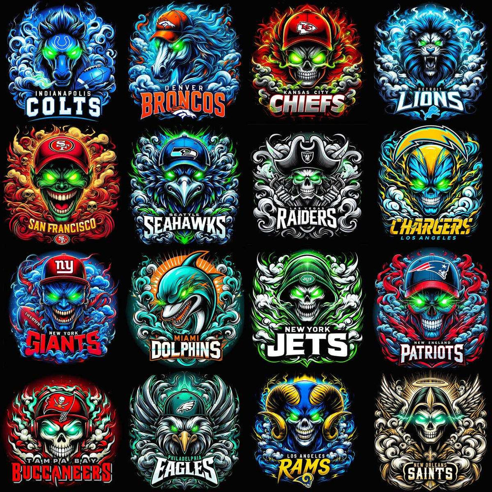 32 Football Teams Laser Eyes Smoke Mascots Designs Bundle PNG