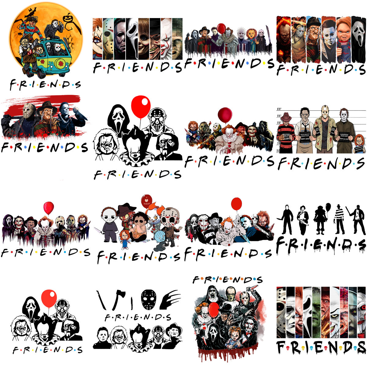 40 Halloween Slashers Friends Horror Movie Designs Bundle PNG