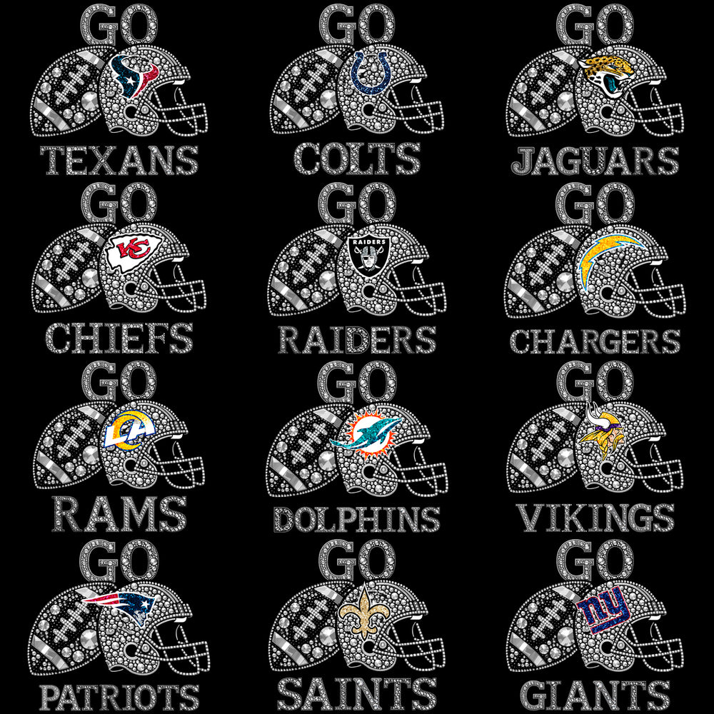 32 Go Football Teams Glam Helmet Rhinestone Designs Bundle PNG