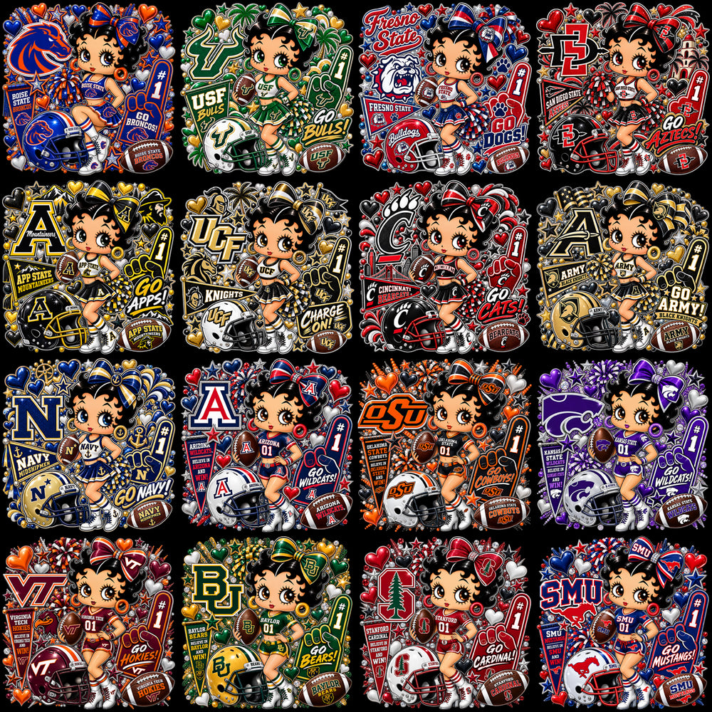 68 College Betty Boop Cheerleader Football NCAA Teams Designs Bundle PNG