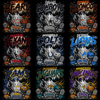 Load image into Gallery viewer, 32 Football Teams Slogan Ghost Halloween Black Knockout Designs Bundle PNG
