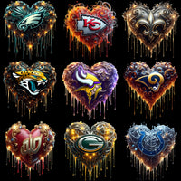 Load image into Gallery viewer, 32 Football Teams Dripping Glow Heart Designs Bundle PNG
