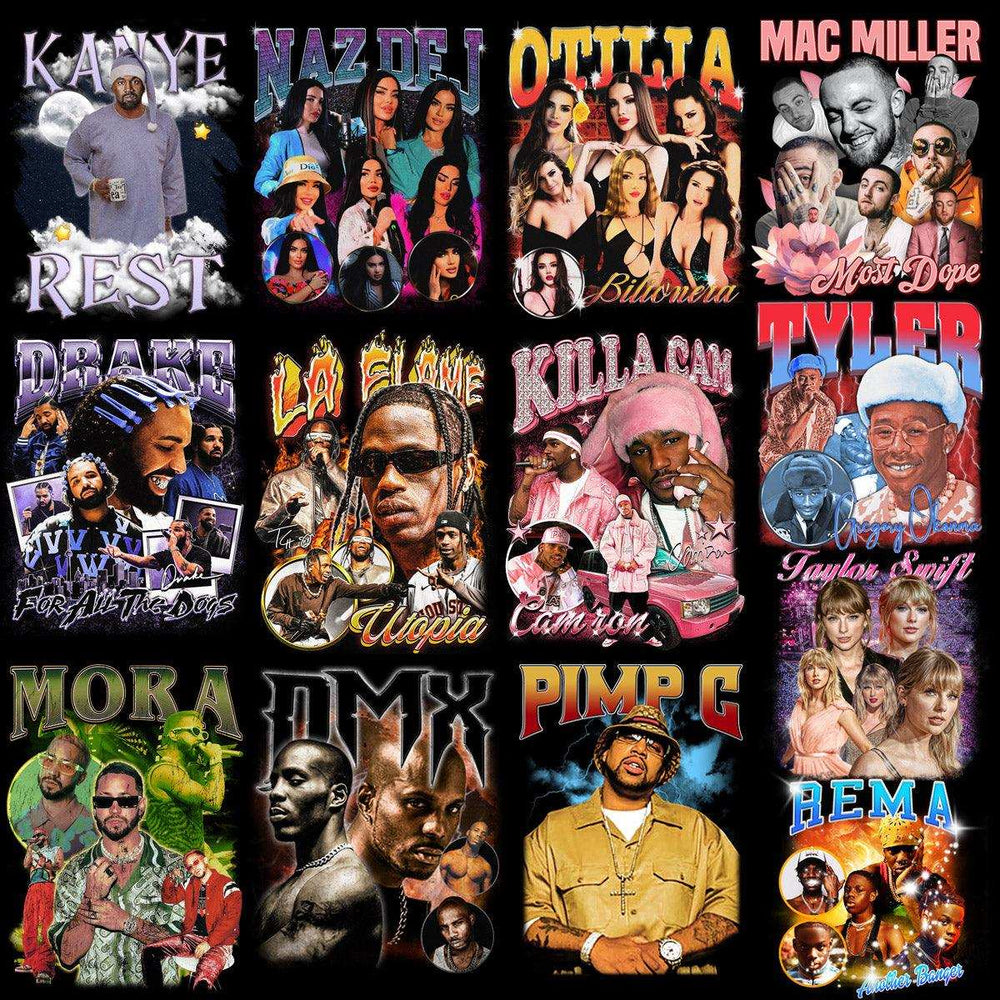 24 Music Stars Bootleg Designs Bundle PNG
