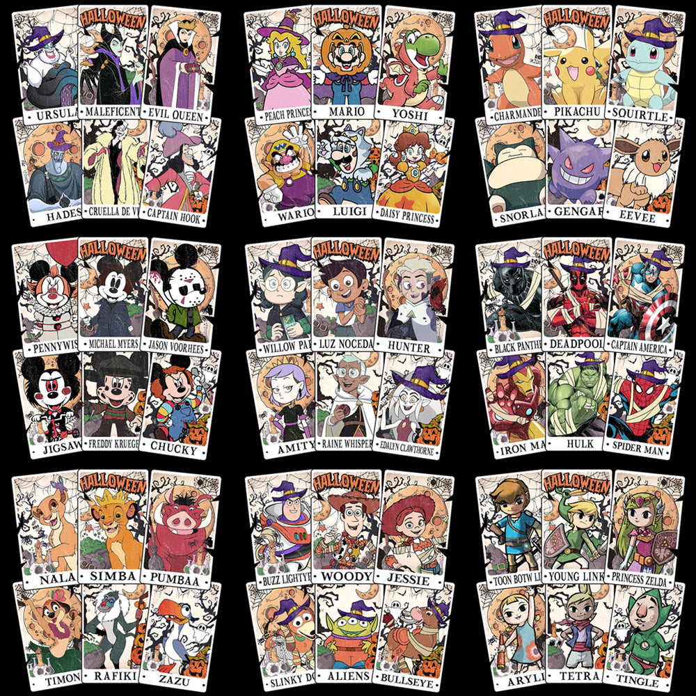 21 Halloween Cartoon Tarot Cards Designs Bundle PNG