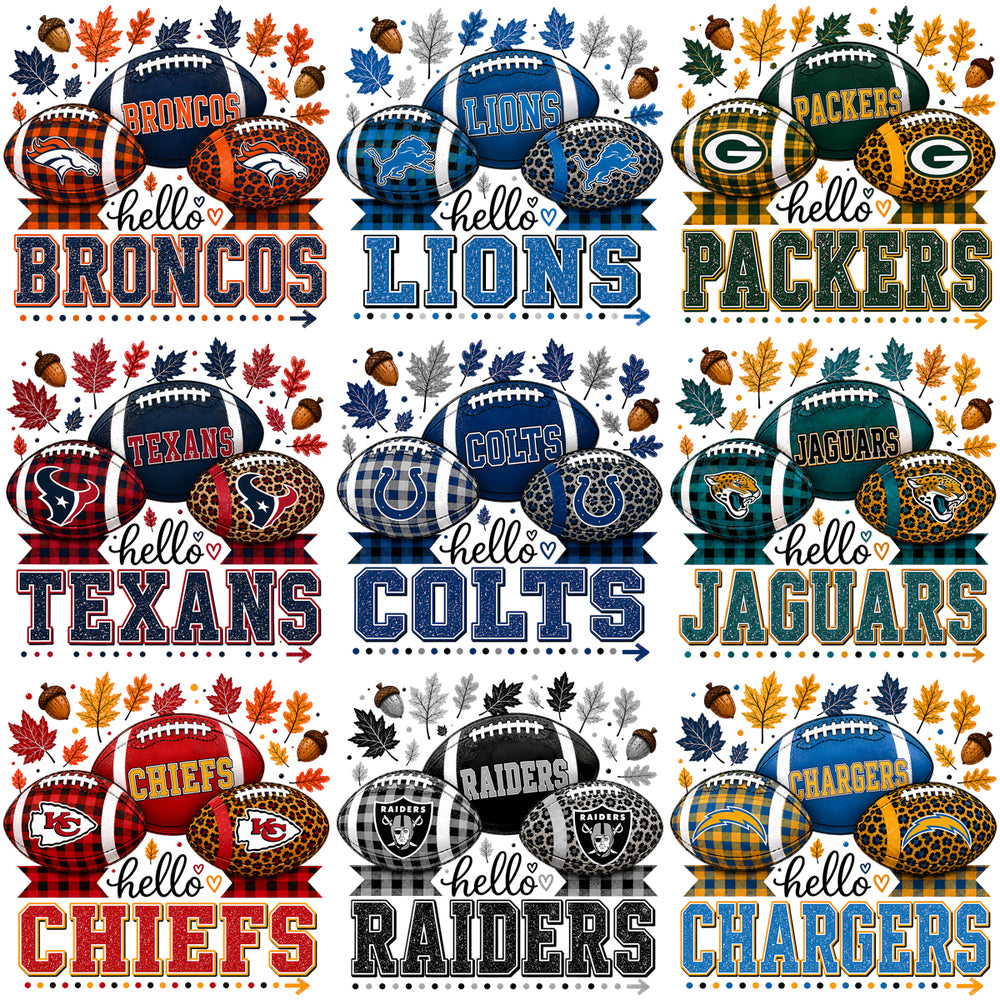 32 Football Teams Hello Fall Leaves & Acorns Designs Bundle PNG