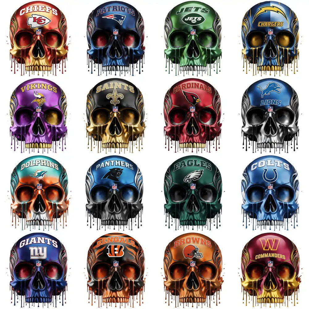 32 Football Dripping Skull Teams Designs Bundle PNG