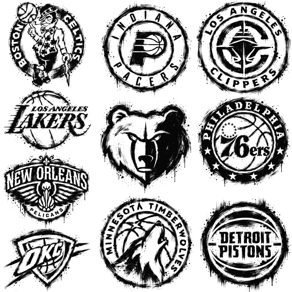 30 Ink Brush Splatter Paint Basketball Teams Logos Designs Bundle PNG