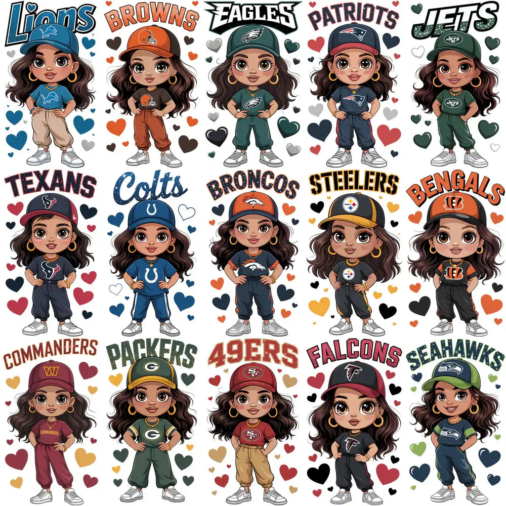 32 Football Teams Fan Girl Designs Bundle PNG