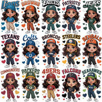 Load image into Gallery viewer, 32 Football Teams Fan Girl Designs Bundle PNG
