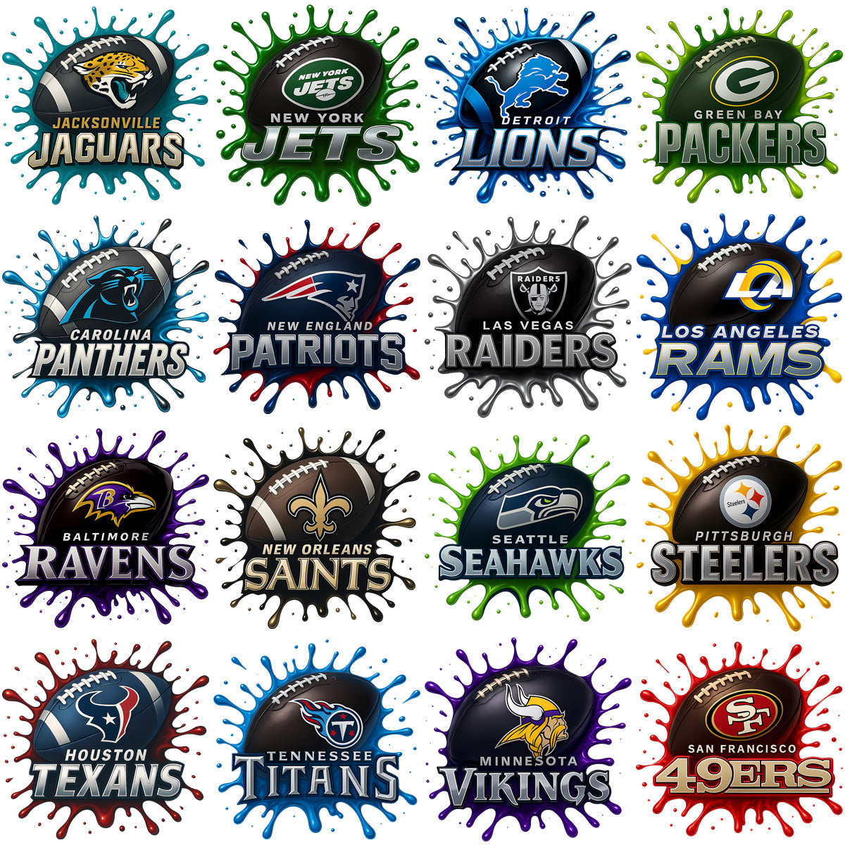 32 Football Splash Ball Teams Designs Bundle PNG