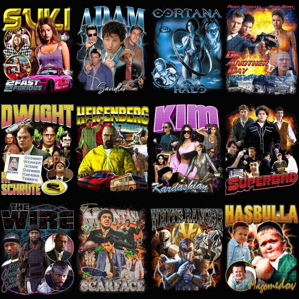 29 Popular Movies Bootleg Halftone Designs Bundle PNG