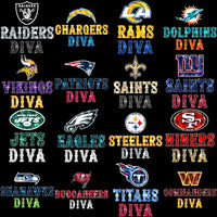 Load image into Gallery viewer, 32 Football Diva Logo Teams Glitter Style Designs Bundle PNG
