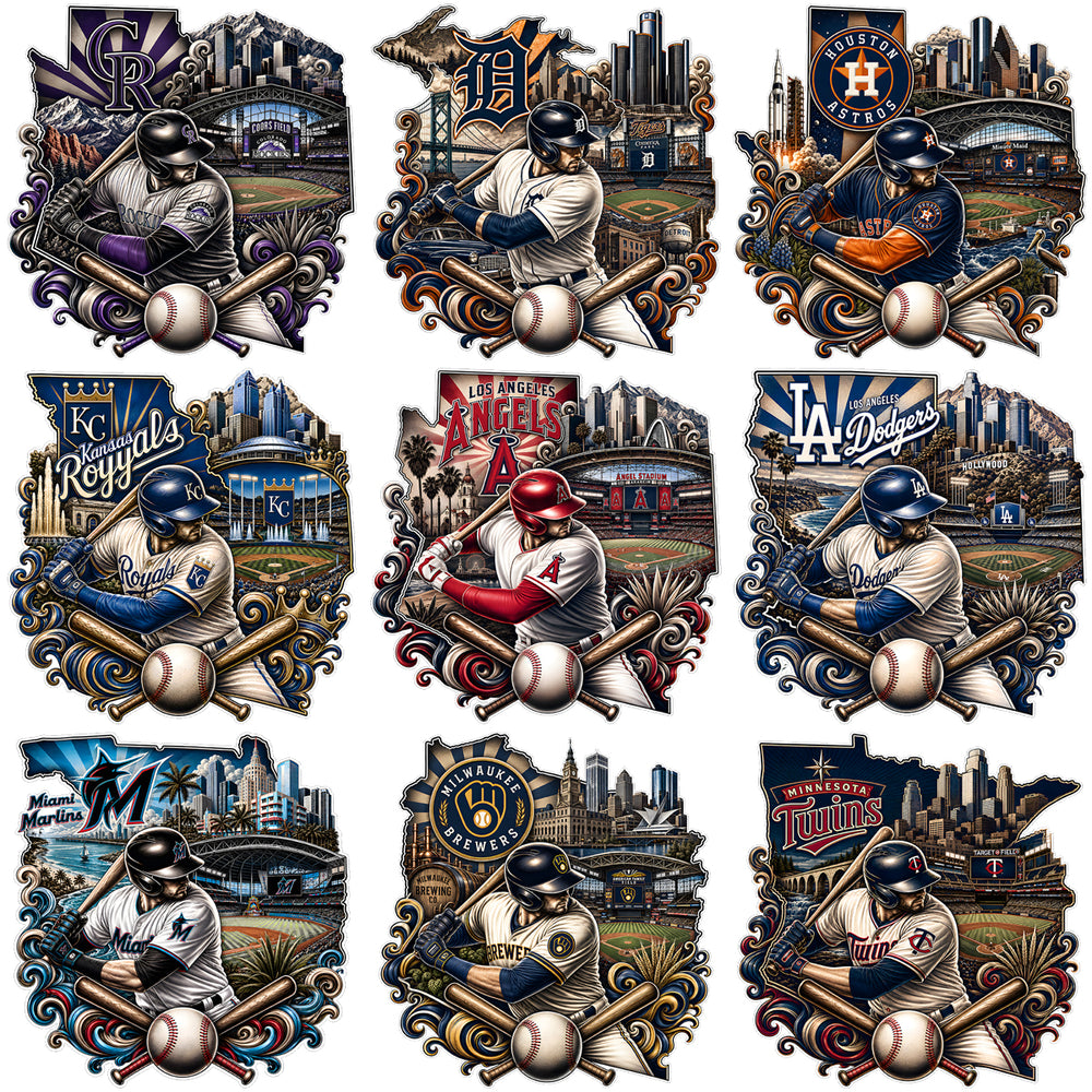 30 City Map Skyline Baseball Teams Logos Designs Bundle PNG