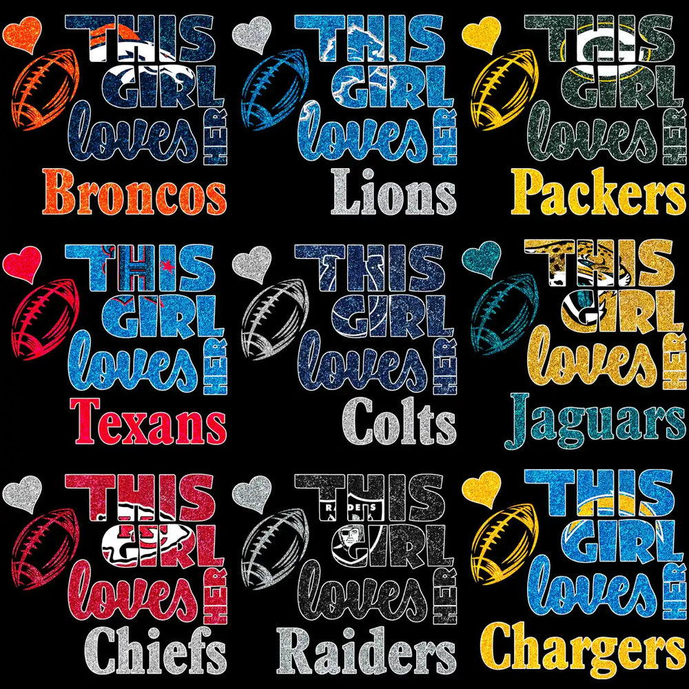 32 This Girl Loves Football Logo Teams Glitter Designs Bundle PNG