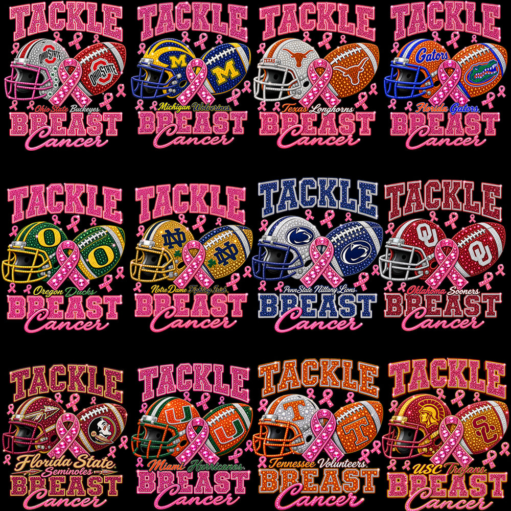 65 College Football NCAA Teams Tackle Breast Cancer Awareness Designs Bundle PNG