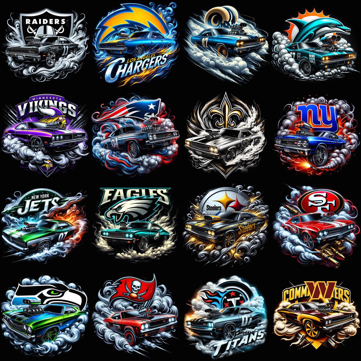 32 Muscle Car Smoke Football Teams Designs Bundle PNG