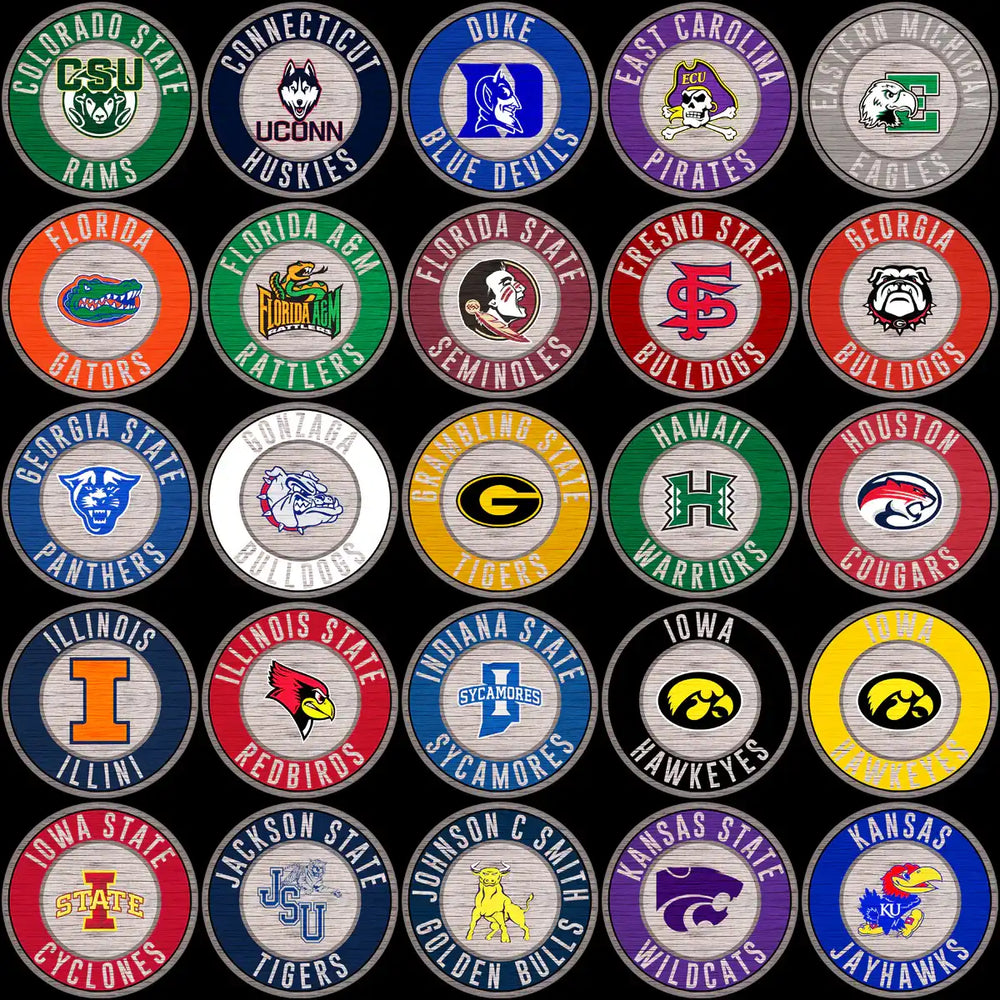 129 College NCAA Wood Circle Logo PNG Designs Bundle