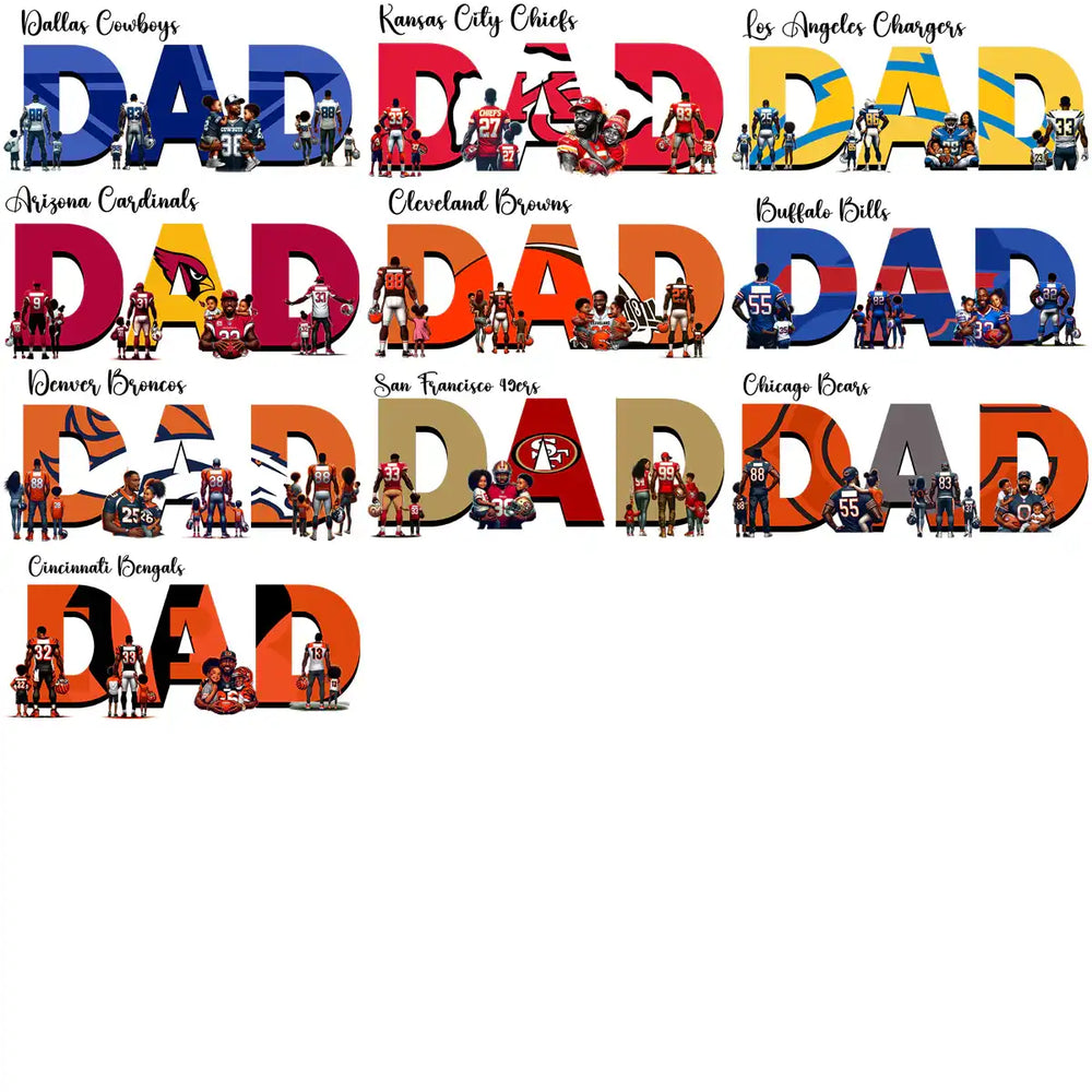 28 Football Teams Dad Father's Day Sport Designs Bundle PNG