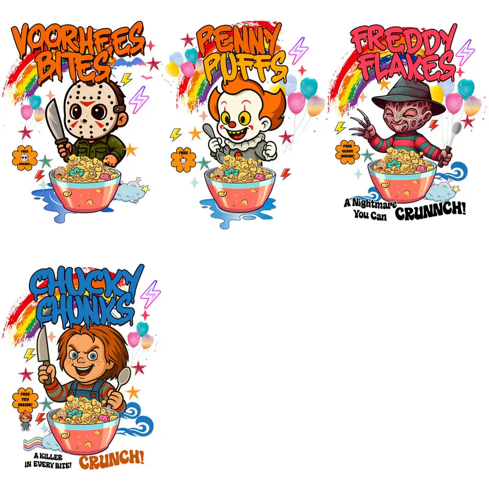 10 Horror Slashers Cereals Designs Bundle PNG