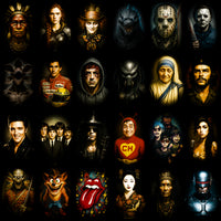 Cargar imagen en el visor de la galería, Grid of stylized pop culture character portraits featuring movie, music, and gaming icons.
