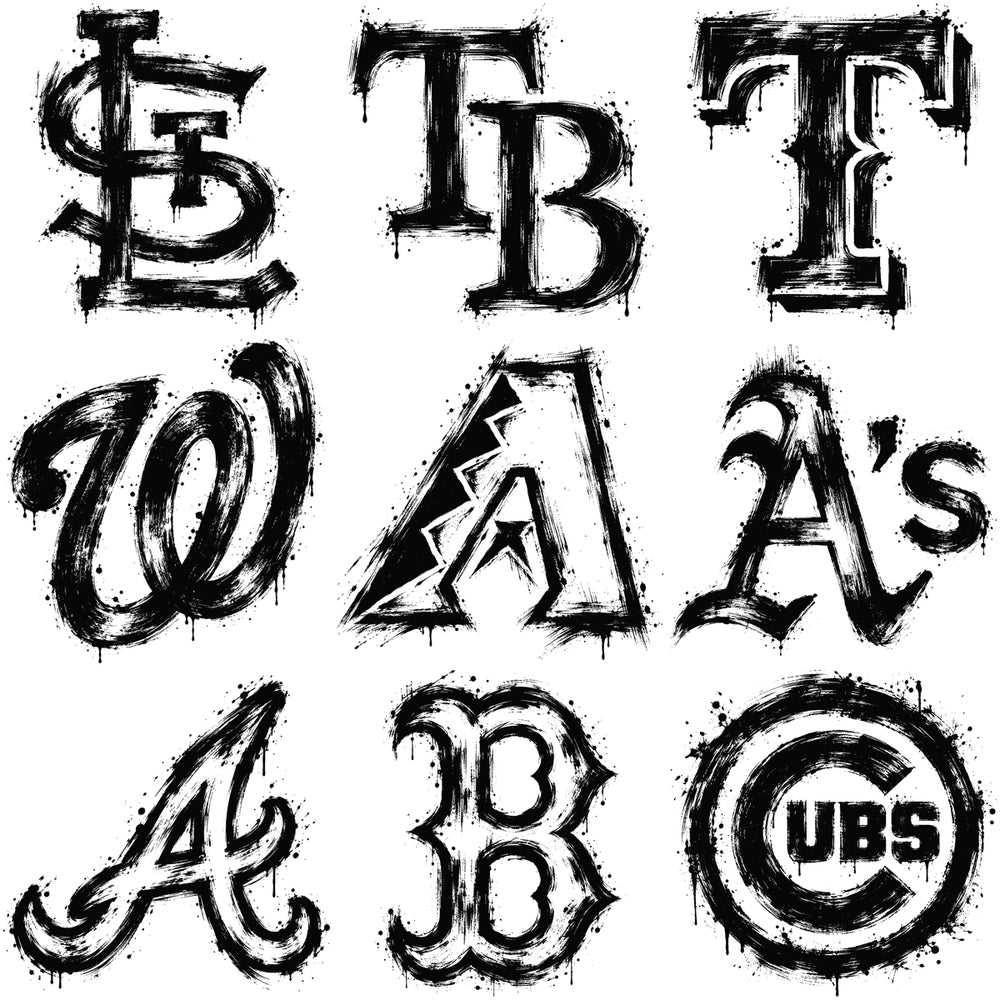 30 Ink Brush Splatter Paint Baseball Teams Logos Designs Bundle PNG