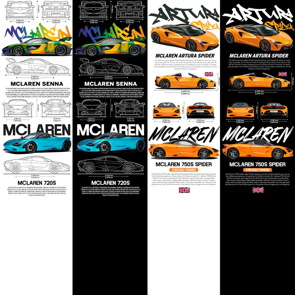 10 McLaren Cars Streetwear Racing Dual Colors Designs Bundle PNG