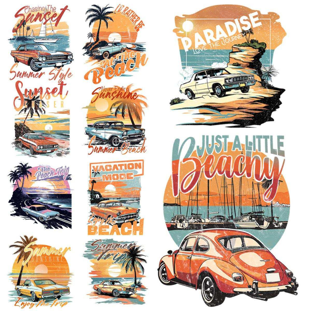 9 Beach Classic Car Ride Designs Bundle PNG