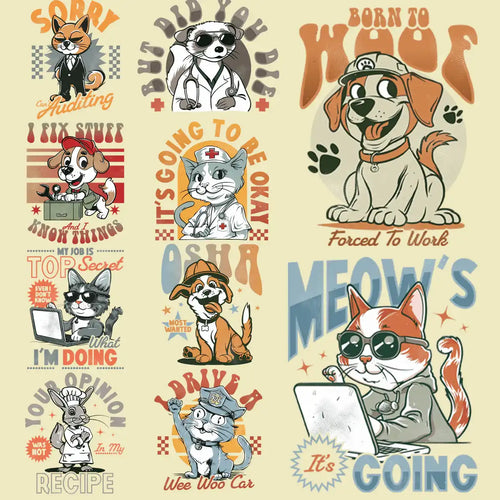 9 Animal Work Professions Designs Bundle PNG