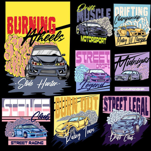 7 Drift Cars Designs Bundle PNG