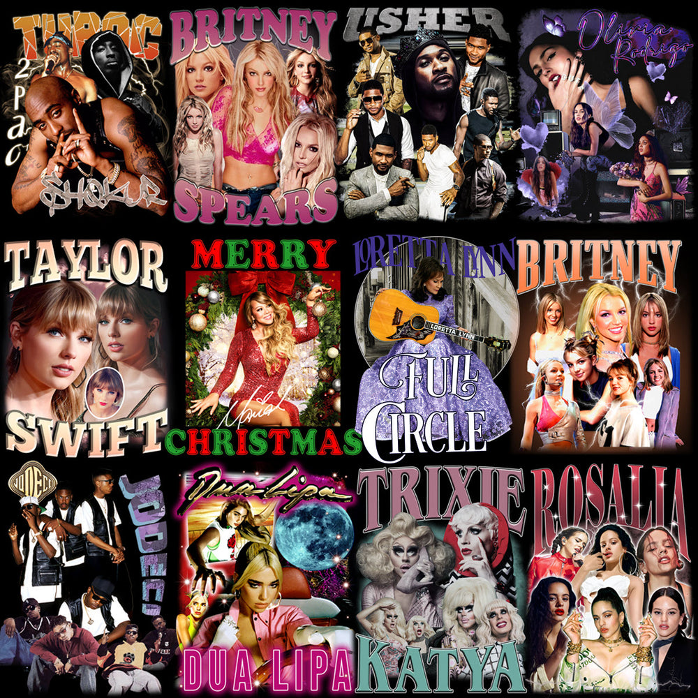 60 Celebrity Music Stars Bootleg Artists Designs Bundle PNG
