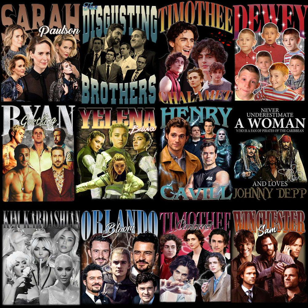 Celebrity collage bundle with Sarah Paulson, Timothee Chalamet, Ryan Gosling, Johnny Depp, Orlando Bloom & more for DTF DTG printing