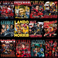 Load image into Gallery viewer, F1 drivers collage with Carlos Sainz, Max Verstappen, Lando Norris, and others in racing gear and cars
