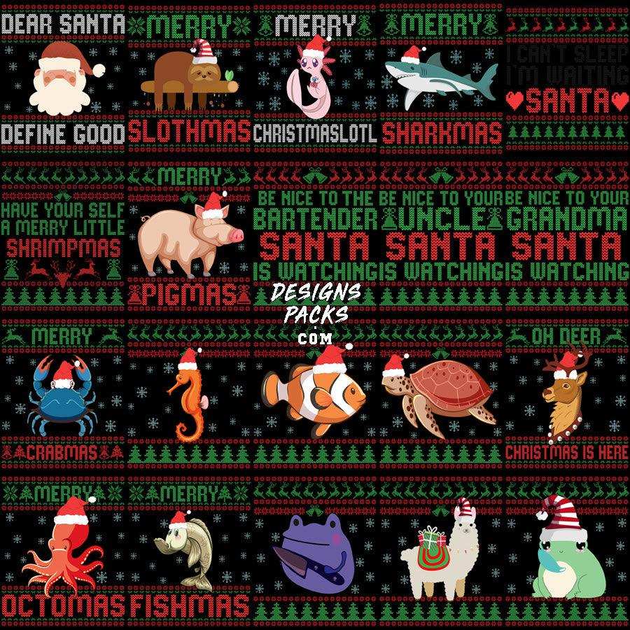 200 Mixed Ugly Sweater Christmas Designs Bundle PNG