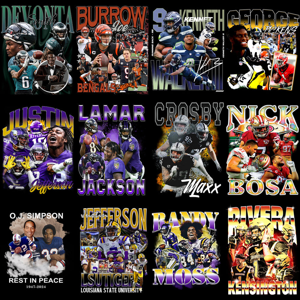 48 Football Players Bootleg Designs Bundle PNG