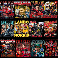 Load image into Gallery viewer, F1 drivers collage with Carlos Sainz, Max Verstappen, Lando Norris, and others in racing gear and cars
